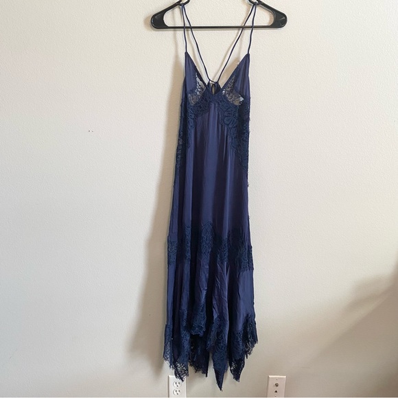 NWT Intimately Free People Midnight Rain Blue Bohemian Lace Midi Slip Dress XS - Picture 7 of 7
